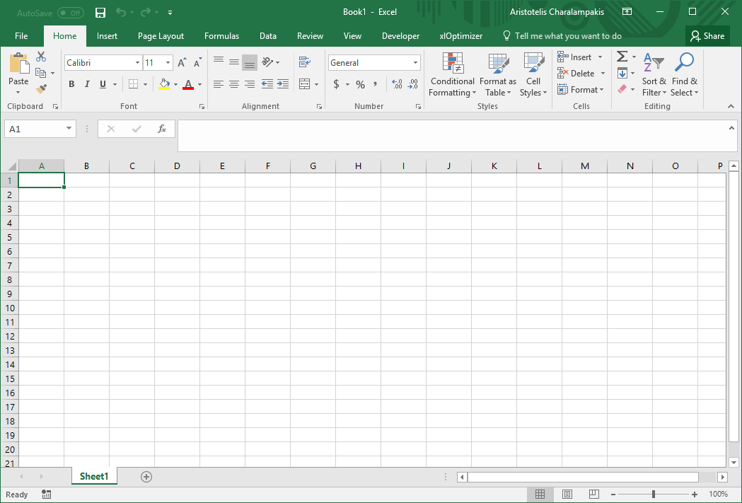 Microsoft Excel new project screenshot
