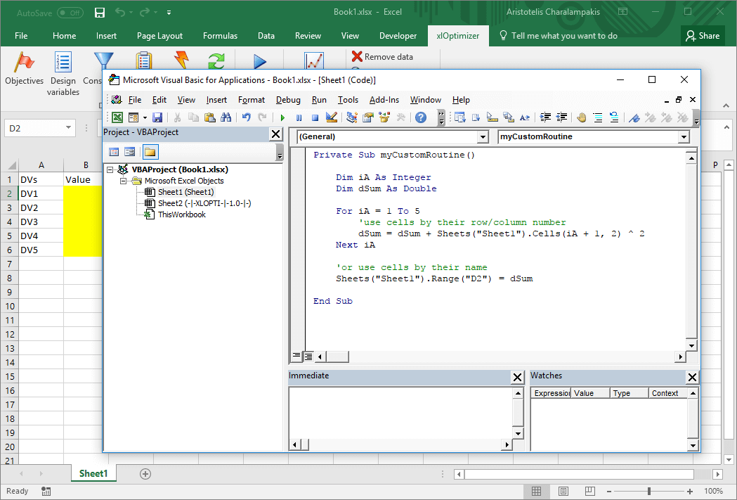 Microsoft Excel Sphere Function spreadsheet